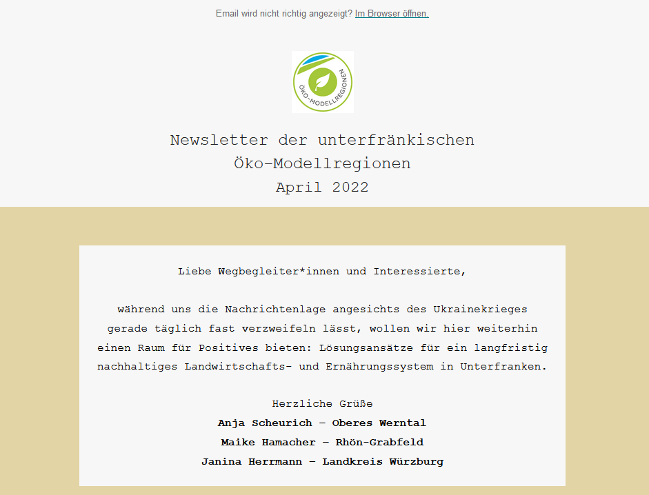Screenshot des Newsletteranfangs mit ÖMR-Logo und Einleitung