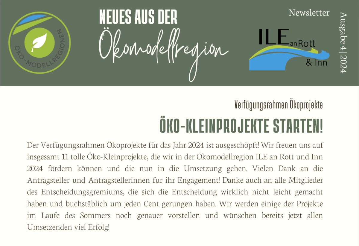 Titelseite des Newsletters mit Schriftzug "Neues aus der Ökomodellregion"
